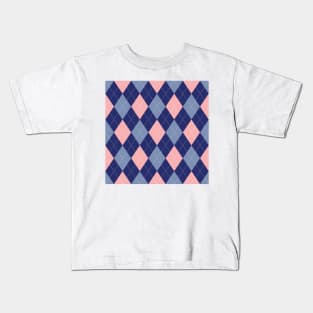 Cute Pink And Blue Argyle Plaid Pattern Kids T-Shirt